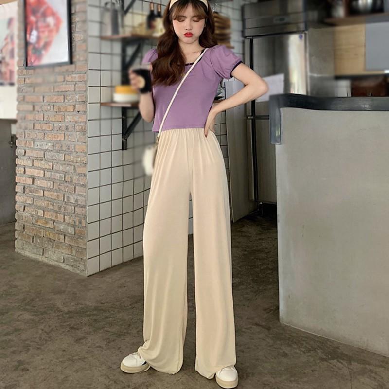 Quần Dài Ống Rộng Lưng Cao Thời Trang Mùa Hè Hàn Quốc Cho Nữ