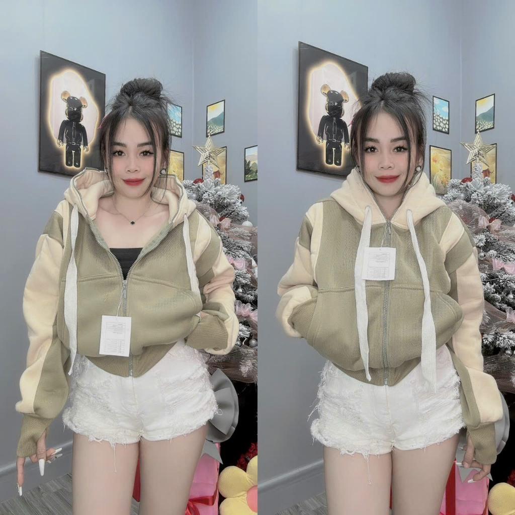 Áo khoác nữ nỉ dệt xuất khẩu cổ cao 4 túi phong cách phong cách-A2091 - Nâu đất