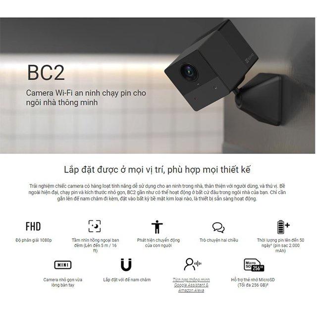 Camera Wifi Ezviz BC2 Thuật toán AI, đàm thoại 02 chiều, hồng ngoại thông minh, hình ảnh Full HD - Hàng chính hãng