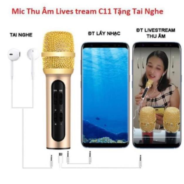 Mic Thu âm C11 livestream cao cấp tặng kèm tai phone