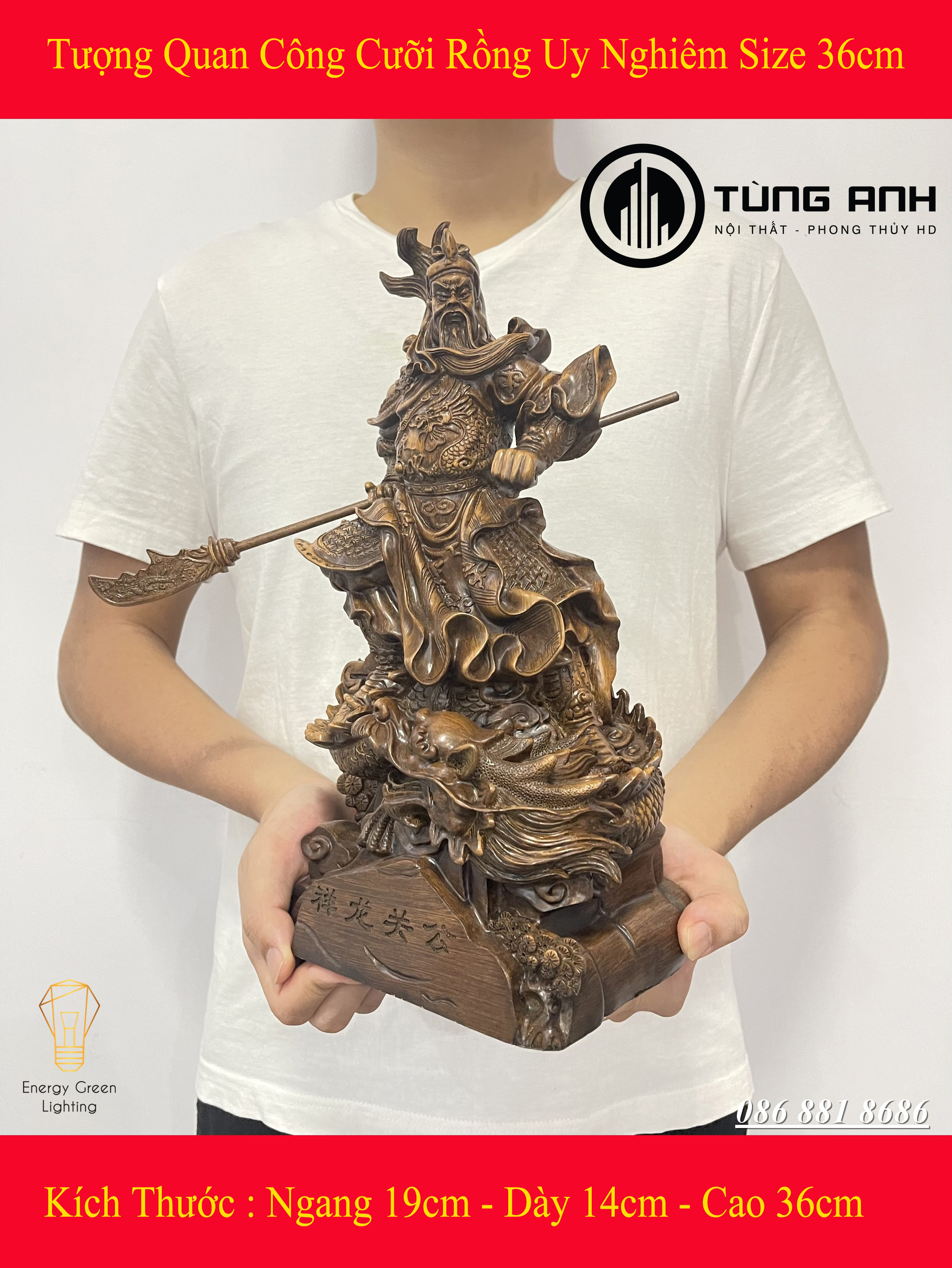 Tượng Quan Công Cưỡi Rồng Uy Nghiêm Size 36cm - Phong Thủy Mang Lại Sự Thịnh Vượng, Trí Tuệ Và Tiền Bạc Trong Kinh Doanh - Có Video