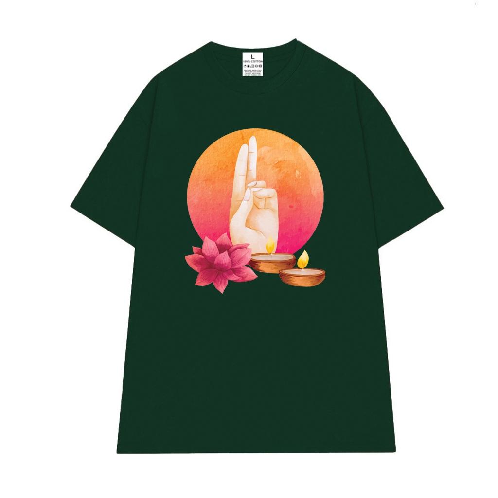 Cao cấp - Áo thun oversize hình thủ ấn Prana họa tiết hoa sen ánh nến đánh thức năng lượng bên trong Mudra shirt BND555
