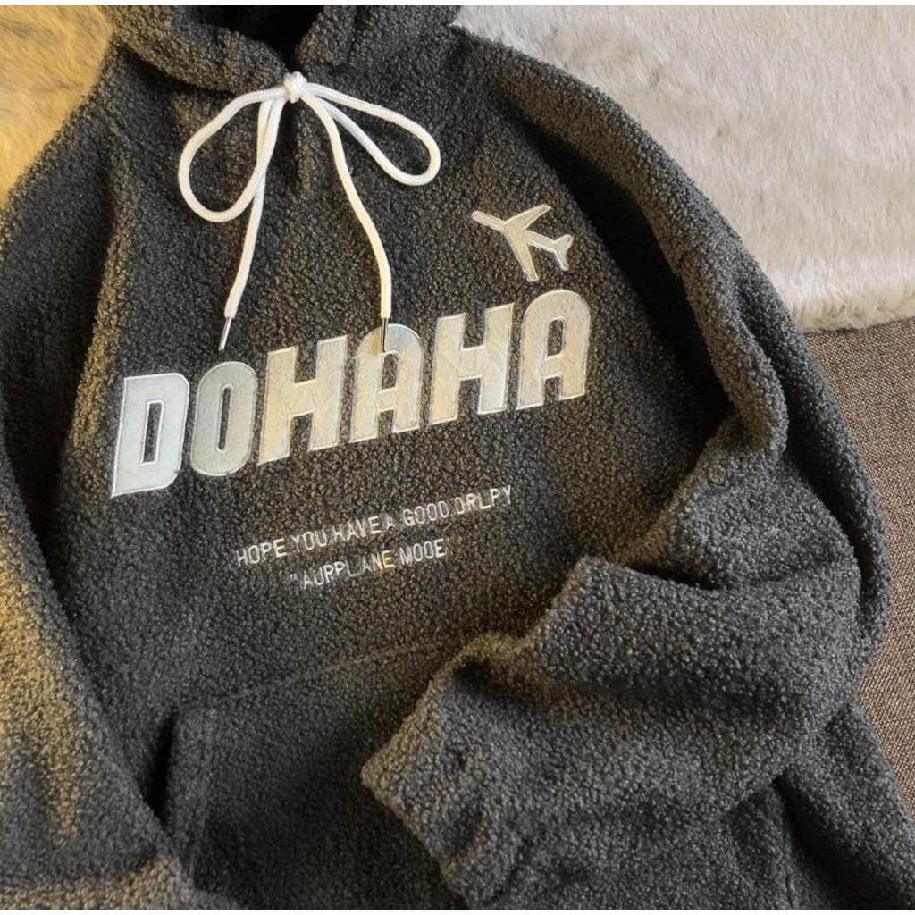 Áo Hoodie dohaha MEANSTORE nỉ lót lông có mũ oversize unisex nam nữ form rộng phong cách Hàn Quốc - Xanh, xám 8054
