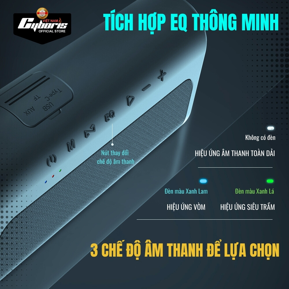 Loa Bluetooth Cyboris T9, Công suất 80W, Chống nước IPX5, Pin 10400mAh. Loa siêu Bass. Hàng Chính Hãng. Bảo hành 18 tháng