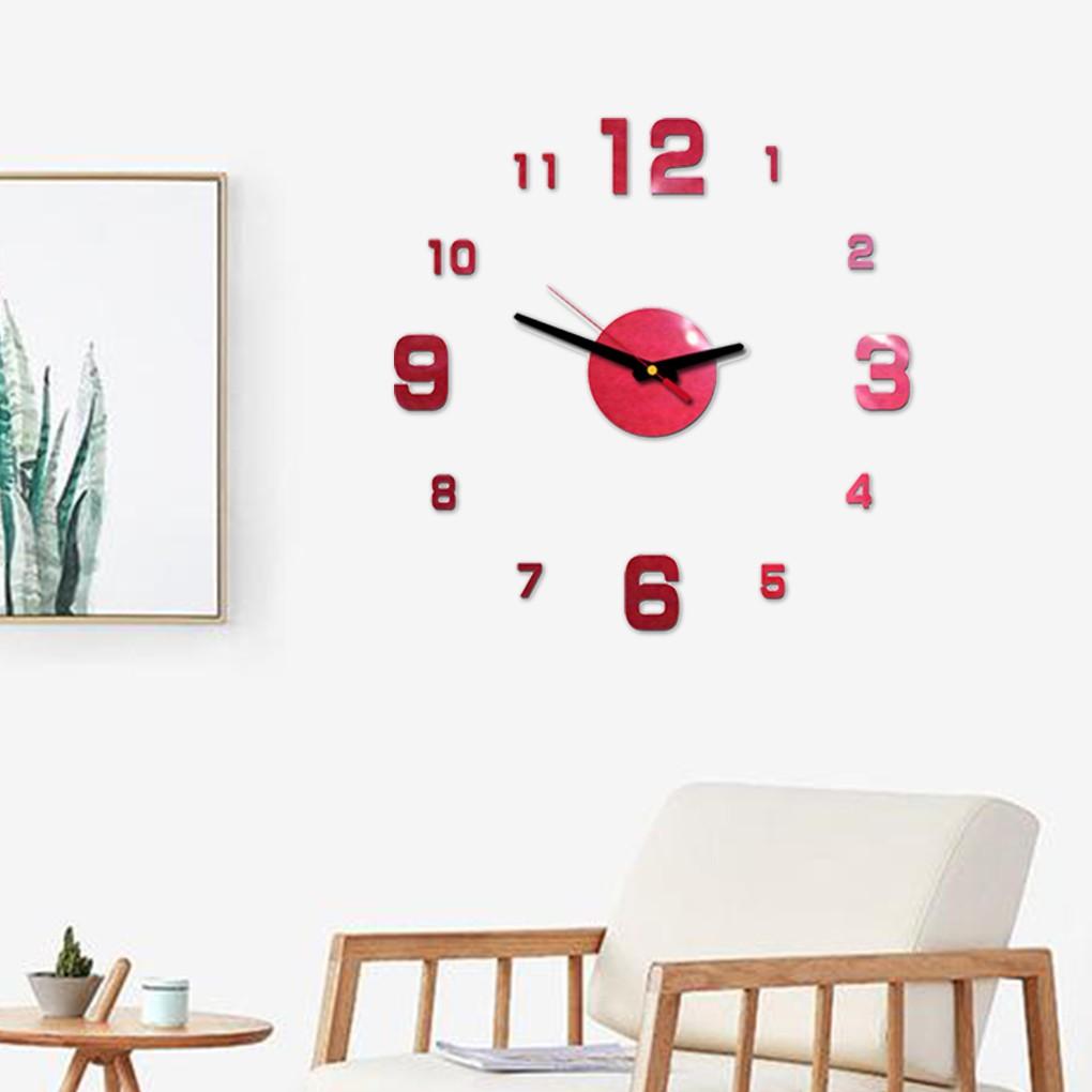Đồng hồ dán tường DIY tự dính tráng gương acrylic 3D màu đỏ/ đen dành cho trang trí