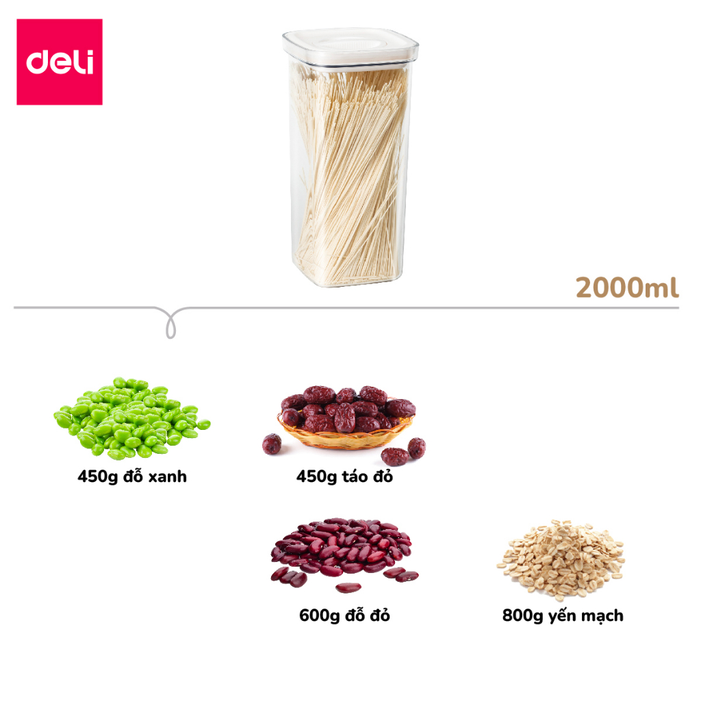 Hộp Nhựa Đựng Thực Phẩm Khô DELI- Hộp Nhựa Đựng Ngũ Cốc Đồ Khô Nắp Kín Chống Ẩm Mốc Nắp Kín Sắp Xếp Nhà Bếp Bảo Quản Thực Phẩm Phân Chia Thực Phẩm Chống Mùi Tủ Lạnh Chống Tràn Chống Rò Rỉ