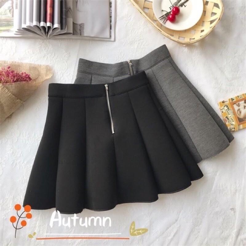 Chân váy dạ xám xếp ly