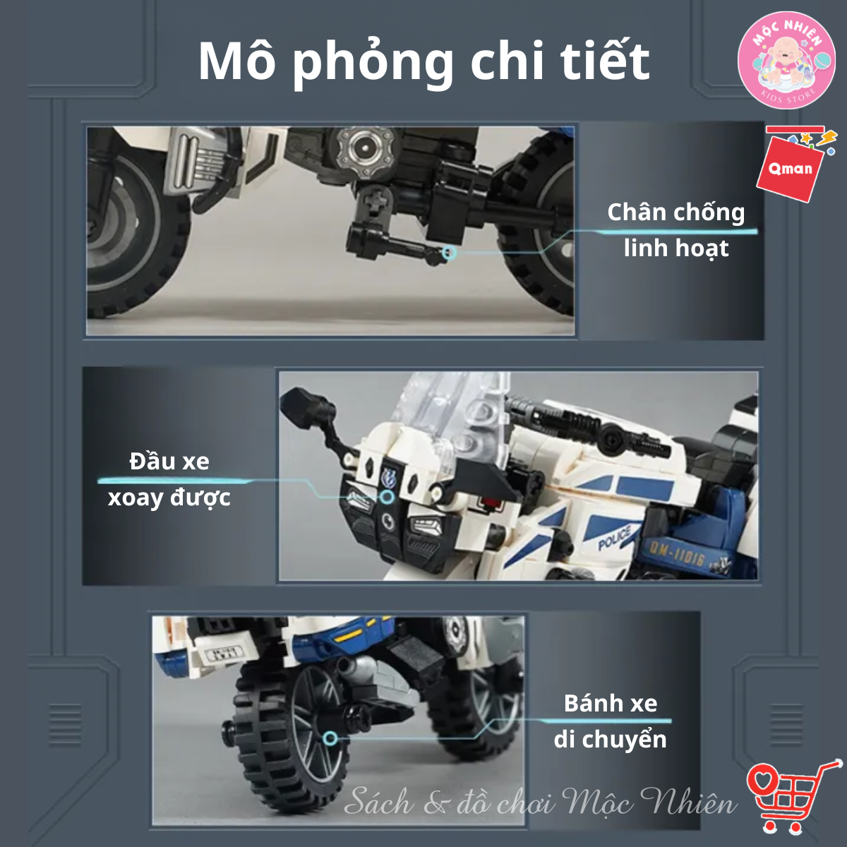 Đồ chơi lắp ráp xếp hình Qman 11016 - Mô tô cảnh sát (395 chi tiết) - Dành cho bé từ 6 tuổi