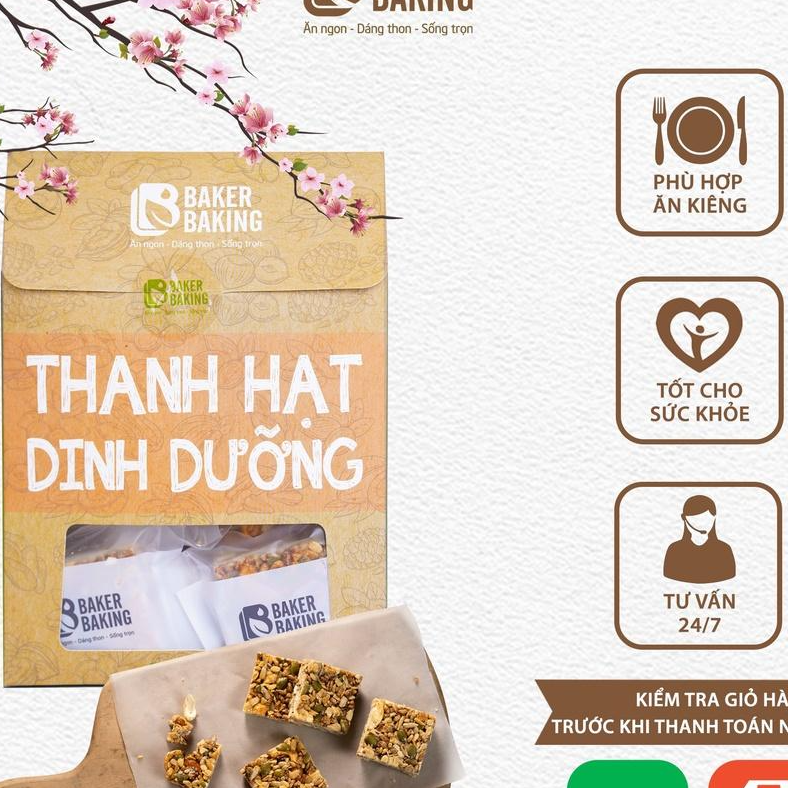 Bánh thanh hạt dinh dưỡng Baker Baking không đường, không chất bảo quản hỗ trợ người giảm cân, tiểu đường 100-500g