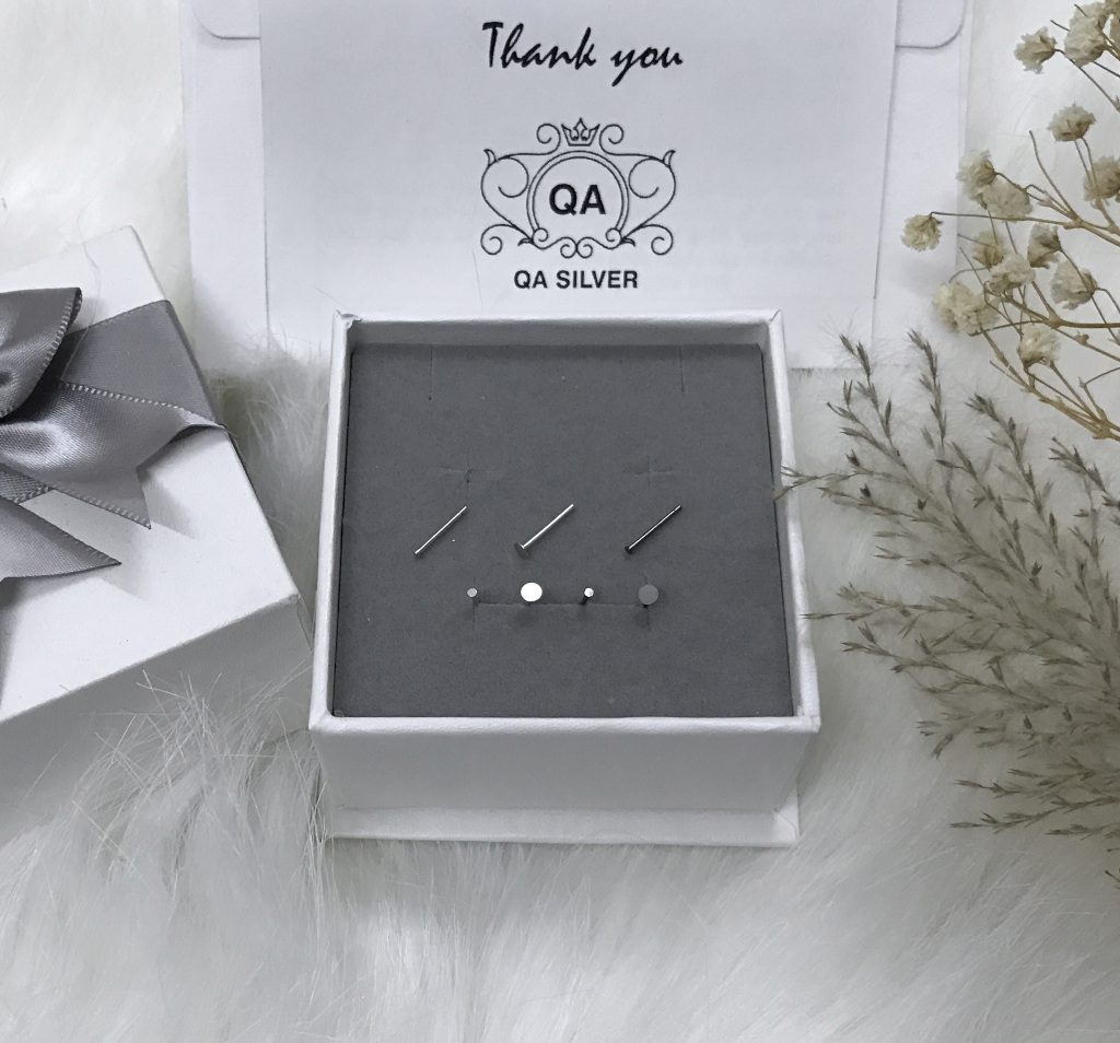 Bông tai bạc 925 đinh tán tròn dẹt khuyên nụ nam nữ S925 MINIMAL Silver Earrings QA Silver EA200407