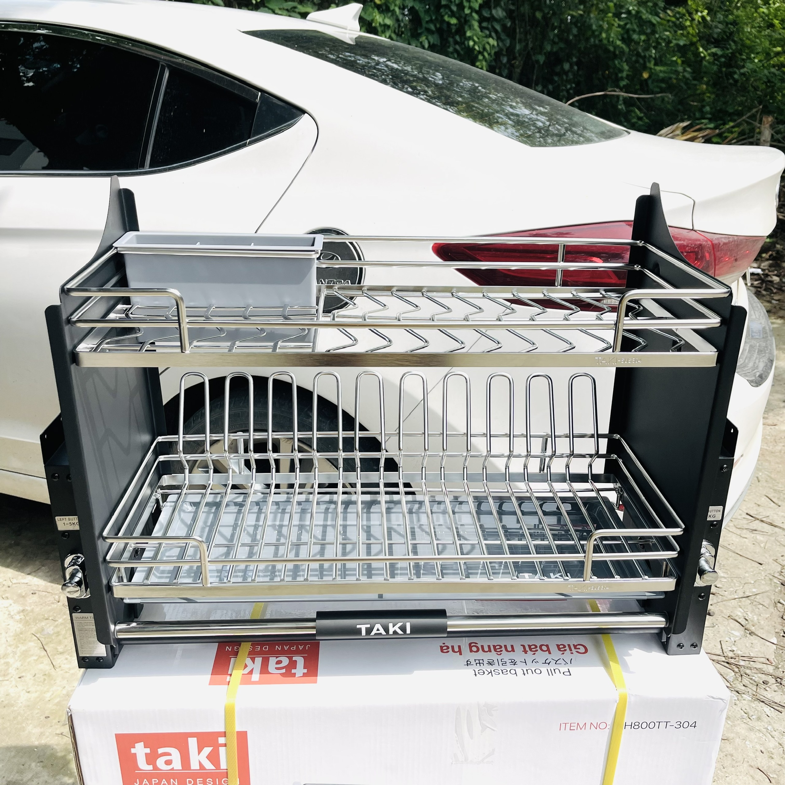 Kệ Chén Nâng Hạ TAKI Nan OVAL INOX KHÔNG GỈ 304 - Mẫu Mới 2023 - Bảo Hành Viễn - Có Thợ Lắp