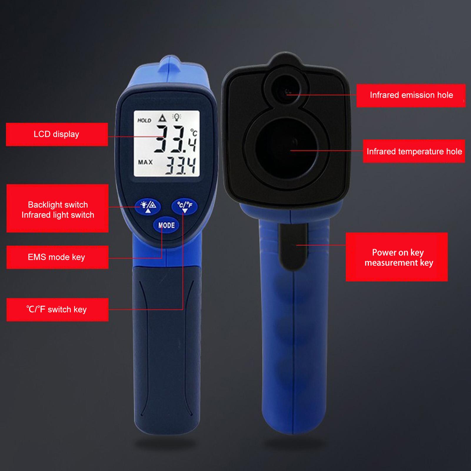 Infrared Temperature Measuring Gun Digital Display Industrial Thermometer No Touch Gun Thermometer with Backlight ℃/ ℉ Switchable -50~550℃