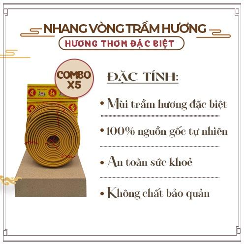 Nhang Vòng Trầm Hương Đặc Biệt Hộp Vàng Thơm 24 Giờ - Combo 5 Hộp 10 Cuốn Nhang Vòng Mỗi Hộp