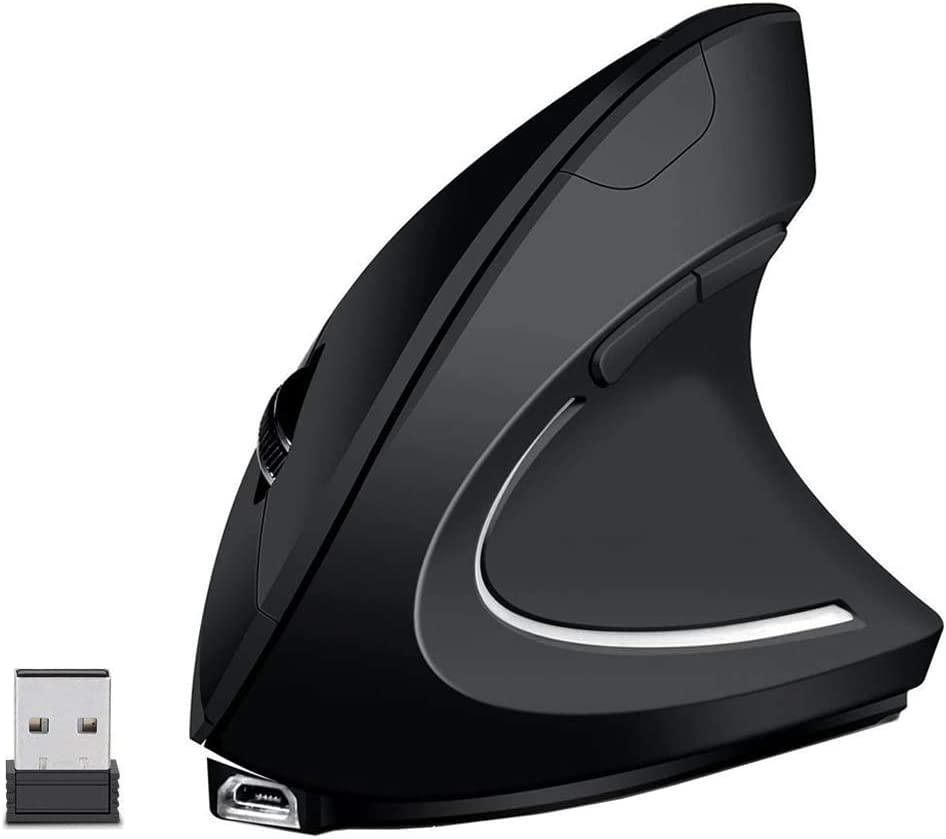 Chuột dọc không dây, chuột công thái học USB có thể sạc lại 2.4GHz, 3 cấp độ DPI có thể điều chỉnh 800/1600/2400, 6 nút, cho bên phải -hander