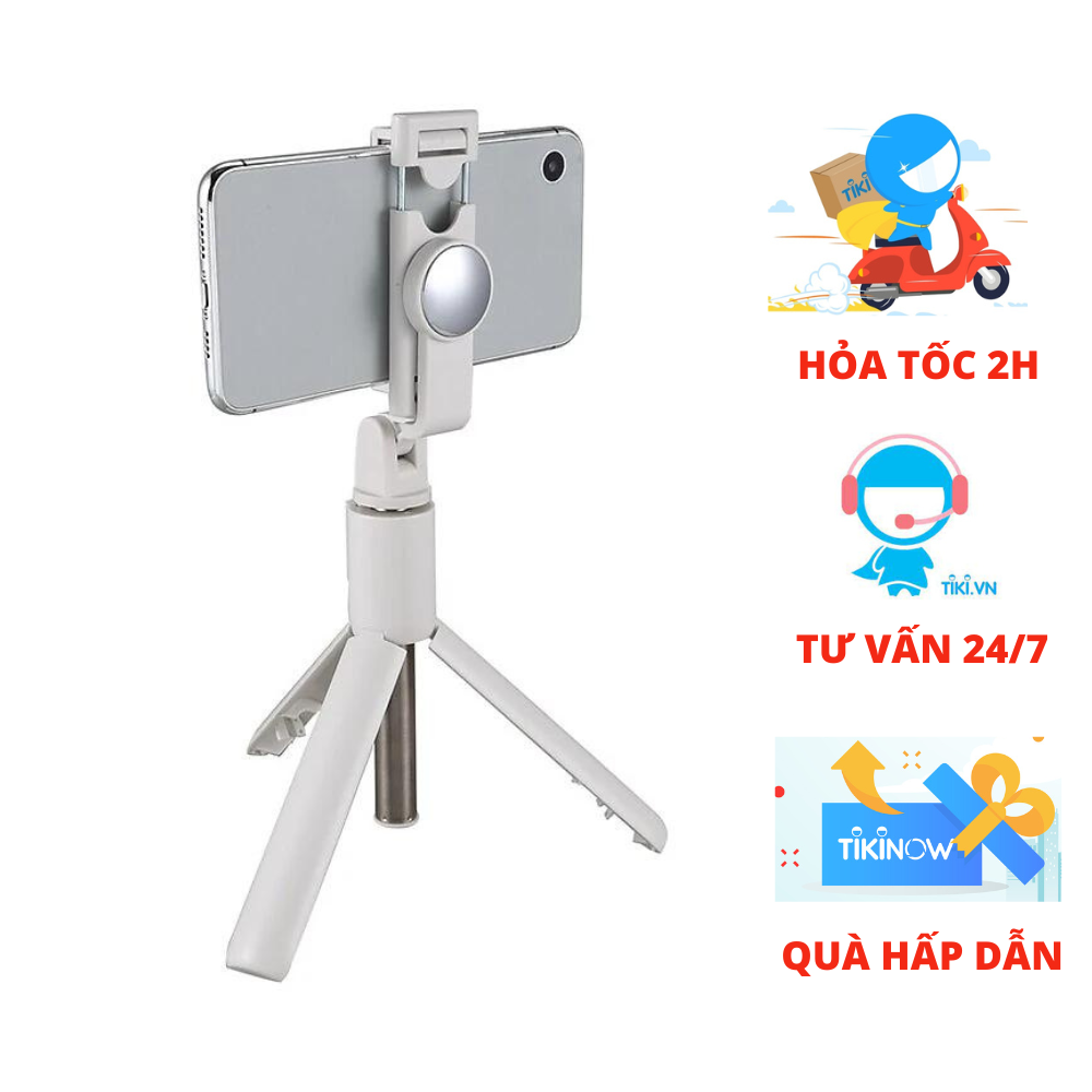 Gậy chụp hình 3 chân bluetooth K10 chụp ảnh, selfie, tự sướng bằng remote, kẹp xoay 360 độ (Màu Trắng) - Hàng Chính Hãng