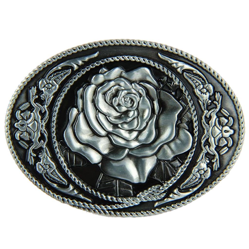 2pcs Classic Retro Belt Buckle Alloy Pink Flowers Carved Cowboy