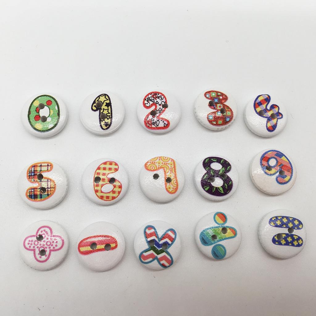 100Pc DIY Mixed Number Pattern 2 Holes Wood Buttons Sewing Scrapbooking 13mm