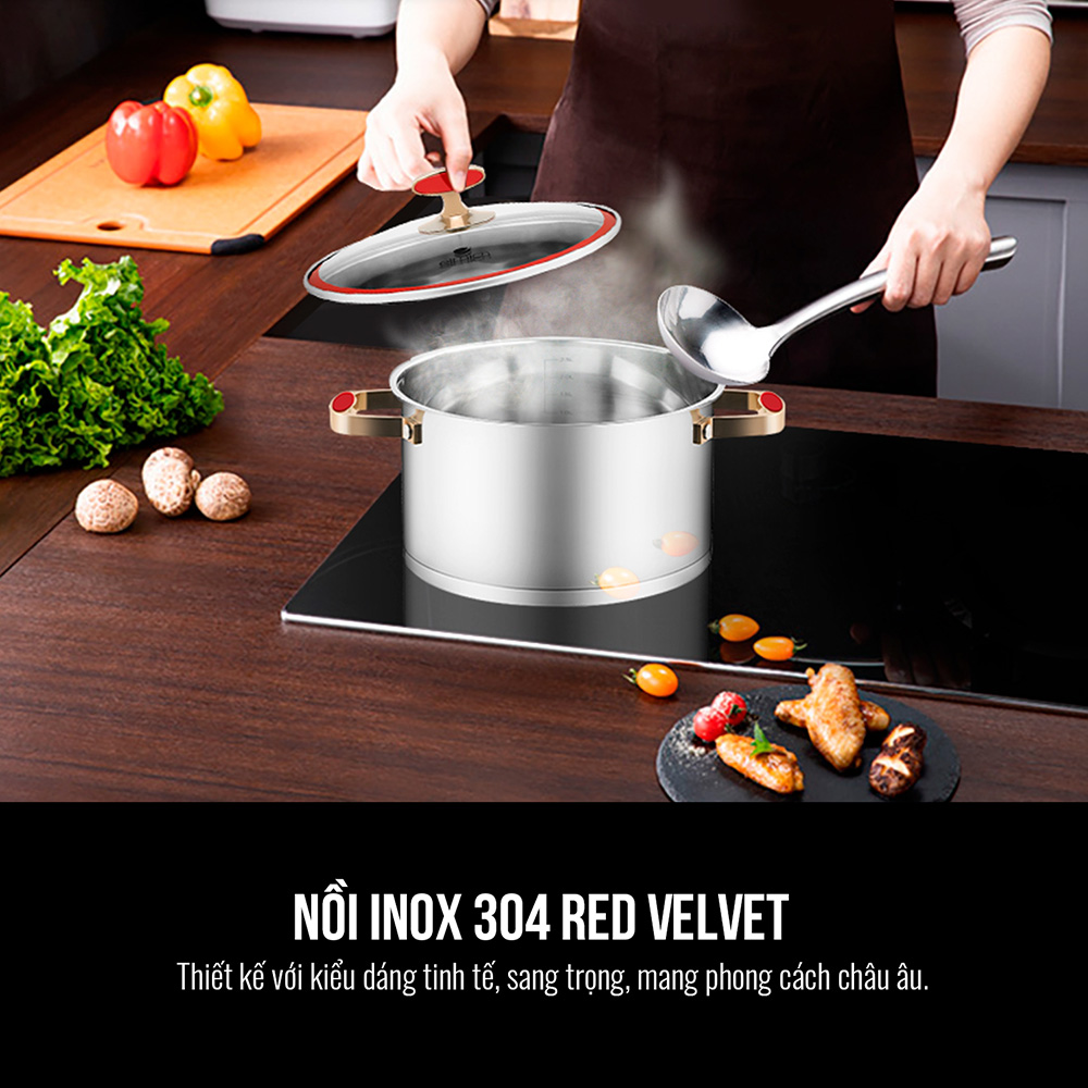 Bộ nồi 5 đáy Inox 304 Elmich Red Velvet El - 3988 Size 16,18,20,24