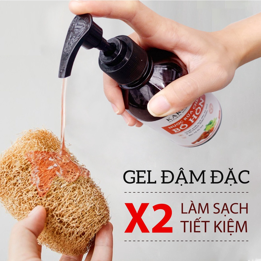 Nước Rửa Chén Bồ Hòn Chiết Xuất Cô Đặc Saponin 9% Thiên Nhiên Dưỡng Ẩm, Không Gây Bong Tróc Da KAROMA 250ml (Chai