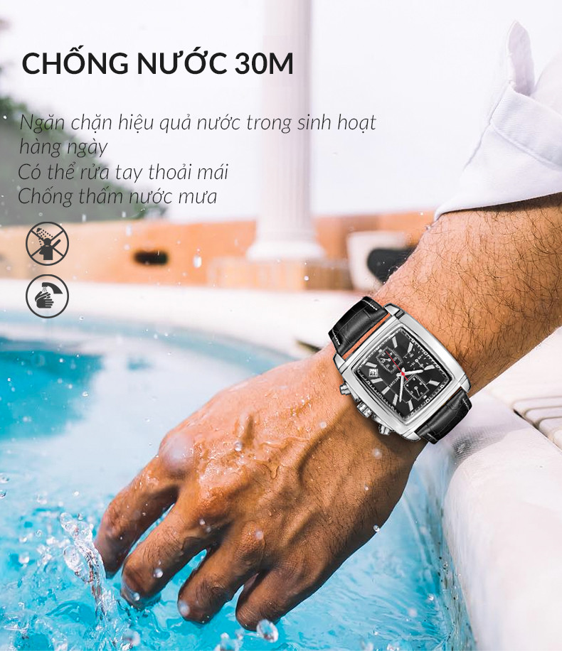 Đồng hồ đeo tay dây da mặt kính sapphire MEGIR 2028 6 kim chronograph có lịch