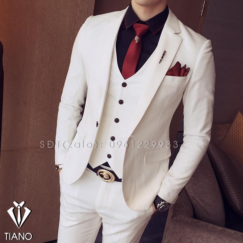 Bộ Vest nam cao cấp Hàn Quốc màu TRẮNG cực sang trọng, Suit Nam Cao Cấp