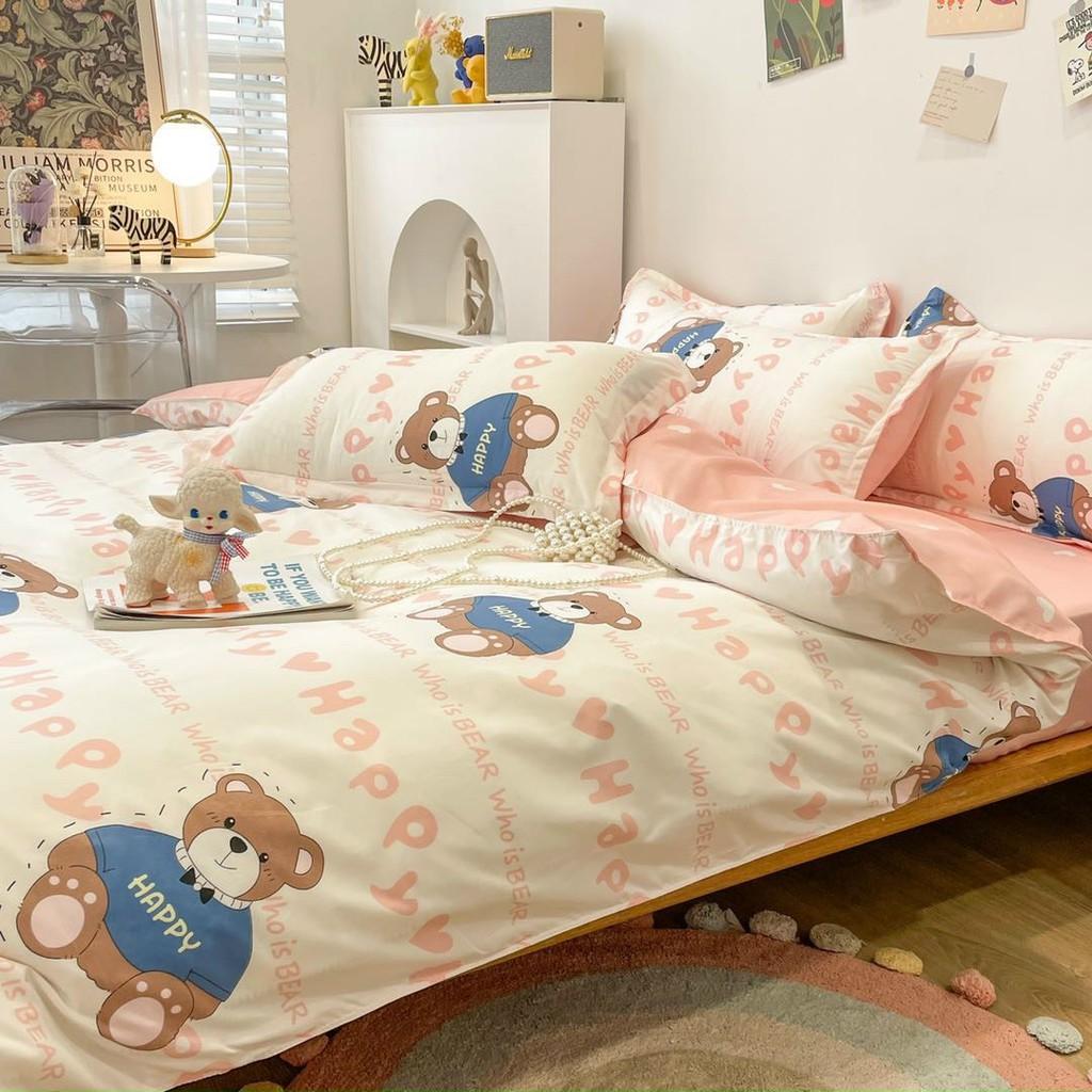 Bộ Chăn Ga Gối Cotton Poly - Gấu Happy