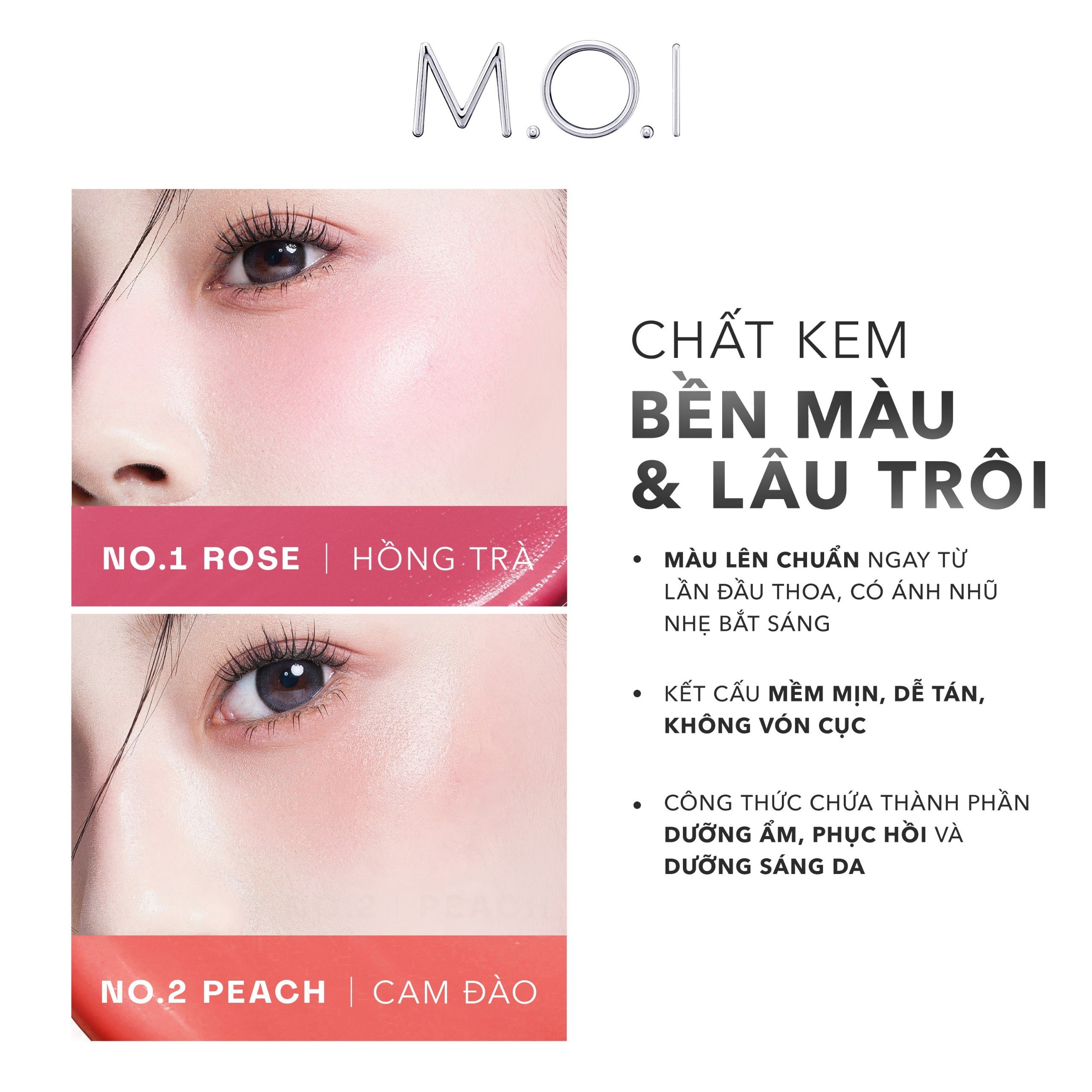 Bộ đôi M.O.I SON TINT LÌ NHẸ MÔI LÂU TRÔI 12H LOLLIPOPS - Matte Lasting Lip Tint - Lollipops và Má hồng kem 2 màu Dual Cream Blusher