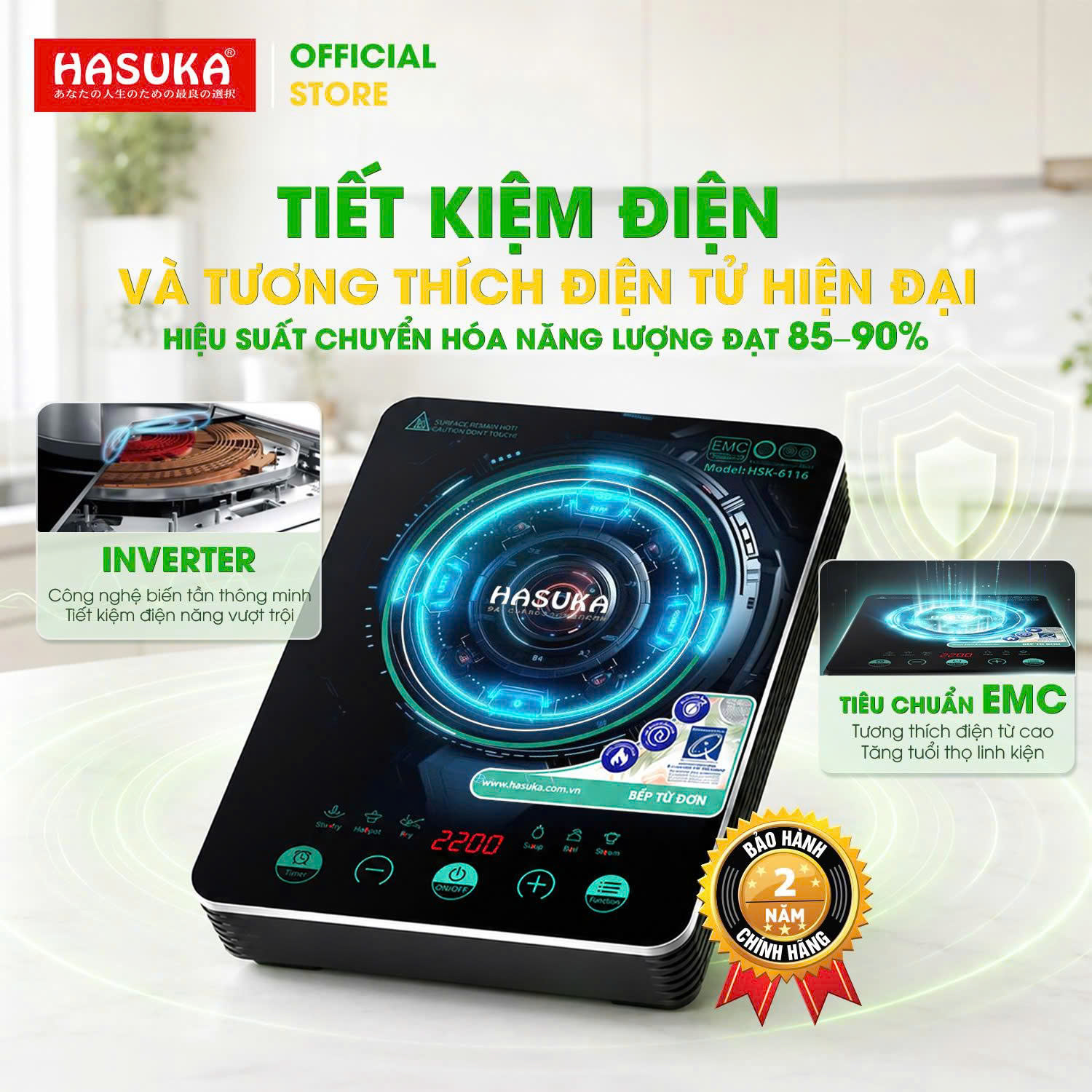 BẾP ĐIỆN TỪ ĐƠN CAO CẤP HASUKA HSK-6116 (2200W) HÀNG CHÍNH HÃNG