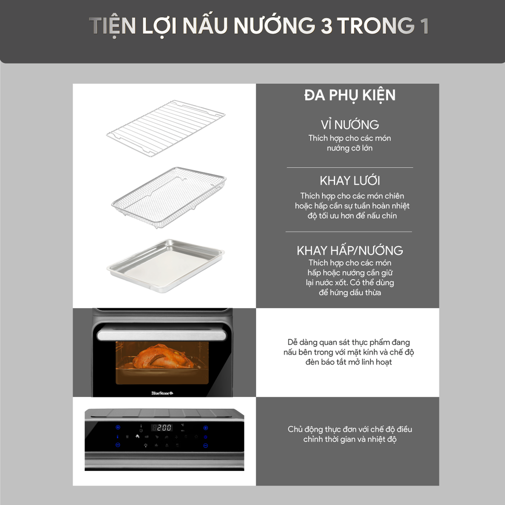 Nồi Chiên Không Dầu Kết Hợp Chức Năng Hấp BlueStone  AFB-5895 (24 Lít) - Hàng chính hãng