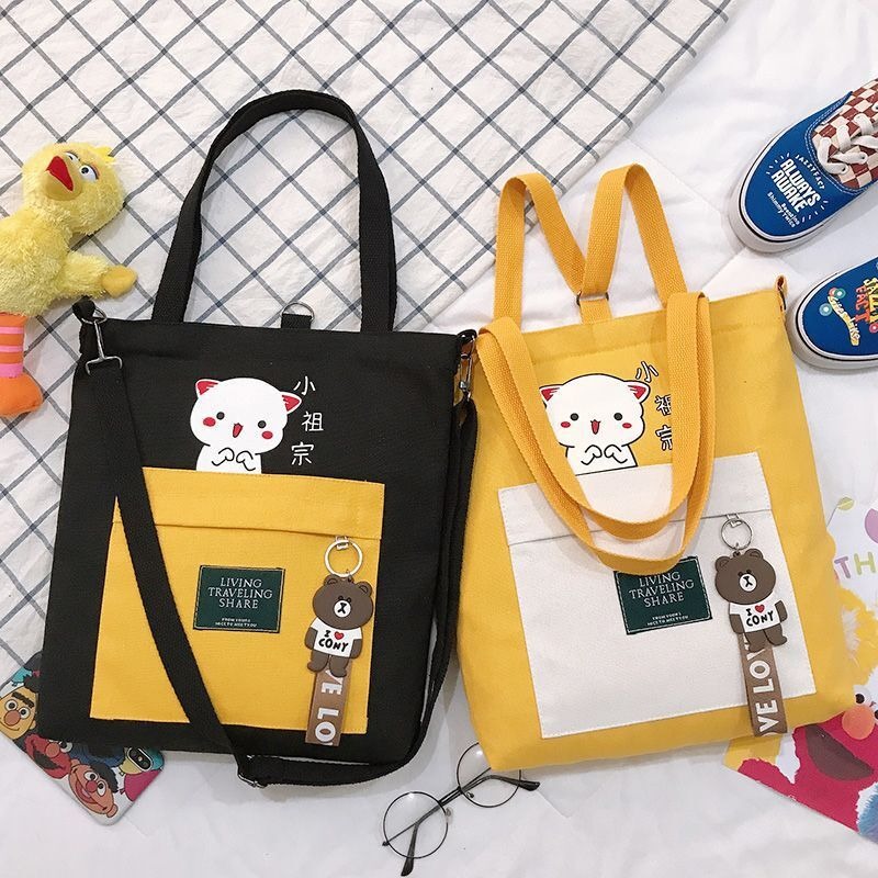 Túi Tote Vải Canvas Nữ Có Khóa Ulzzang Hot Trend Kita Unisex - Mẫu MÈO CUTE - Ảnh thật