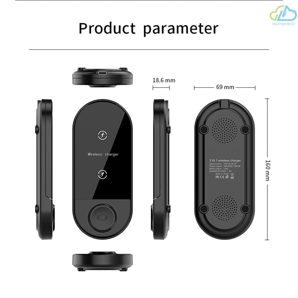 Đế sạc không dây 3 trong 1 gấp được cho IPhone/Samsung/iWatch/Airpods