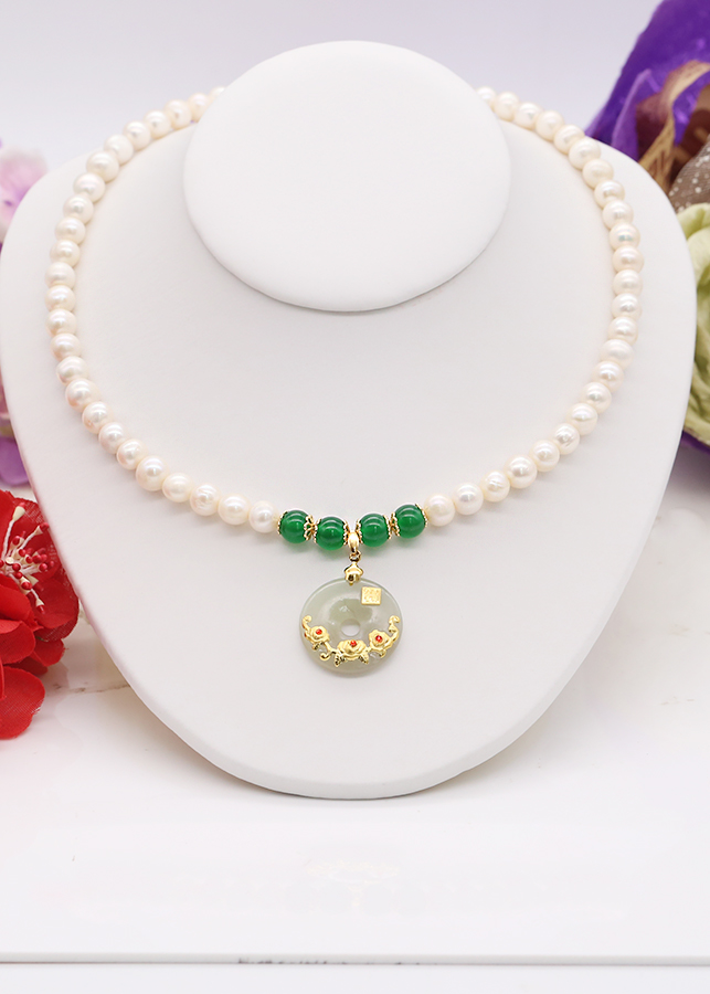 Bộ Chuỗi Ngọc Trai Phát Lộc - Vòng Cổ Ngọc Trai Tài Lộc - Dây Chuyền Ngọc Trai Tự Nhiên, Hạt Tròn 9ly Gồm Vòng Cổ Kèm Vòng Tay - BODB1438 - Bảo Ngọc Jewelry