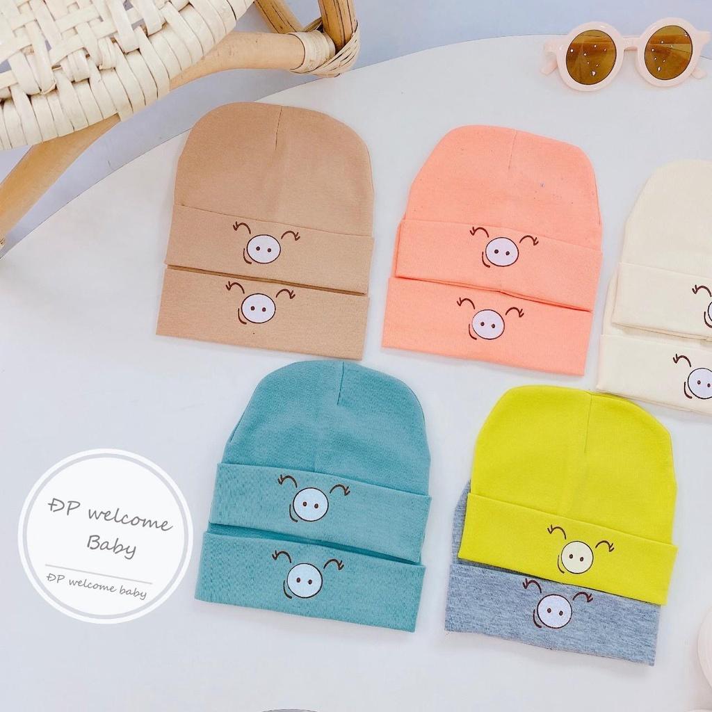 Mũ sơ sinh in hình chú lợn đáng yêu chất borip cho bé trai, bé gái