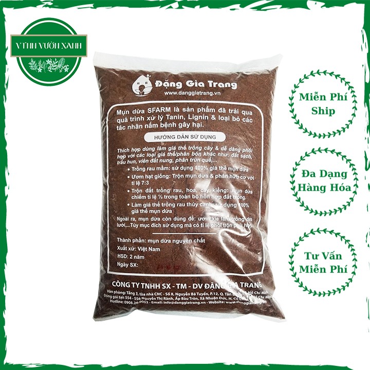 Mụn dừa Sfarm đã qua xử lý dùng trồng rau, hoa, phối trộn đất trồng cây - bao 5dm3