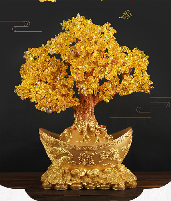 Cây Thỏi V.àng Tài Lộc Rồng Phụng Pha Lê 18cm