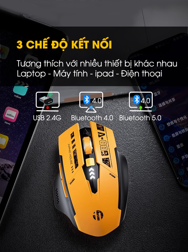 ￼Chuột không dây bluetooth TEKKIN A9 gaming máy tính 6 nút silent tắt âm led hiển thị pin gundam game công thái học rob - hàng nhập khẩu