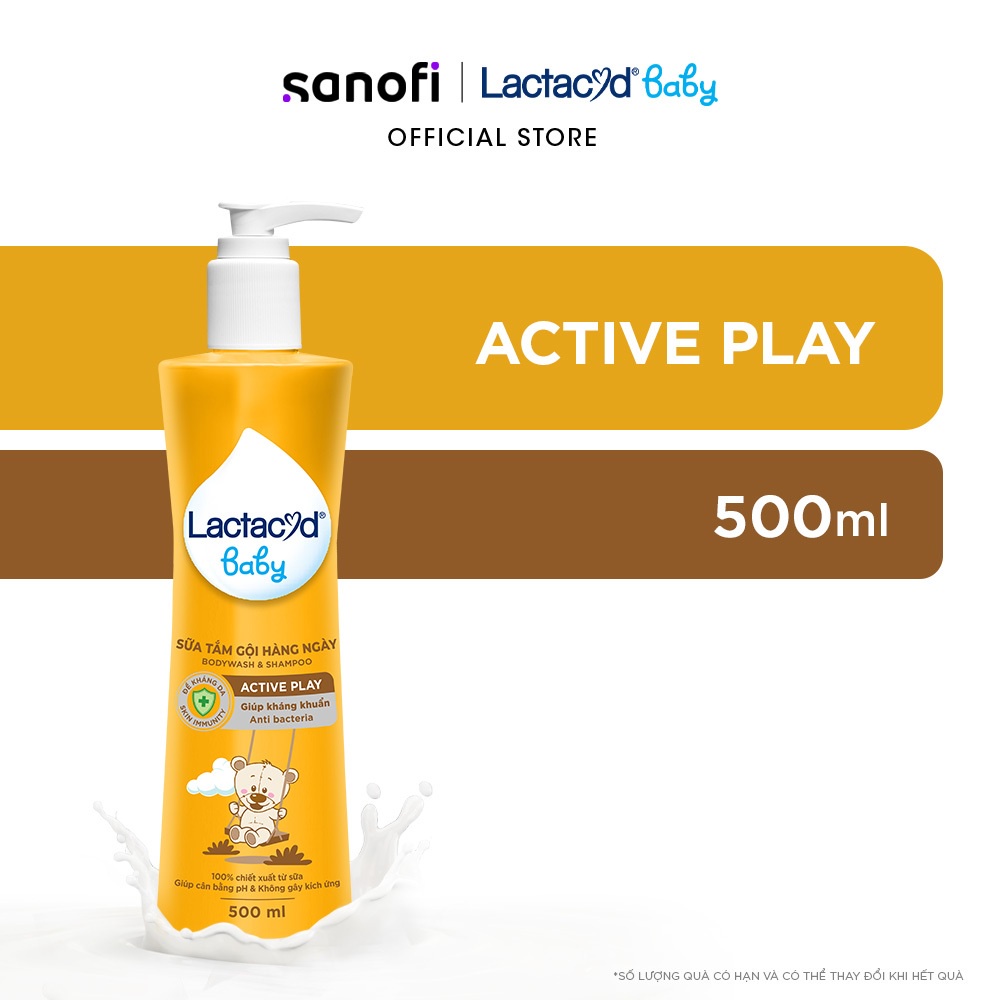 Sữa Tắm Gội Hằng Ngày Cho Bé Lactacyd Baby Active Play, Giúp Đề Kháng Da Và Bảo Vệ Bé Khỏi Vi Khuẩn 500ml