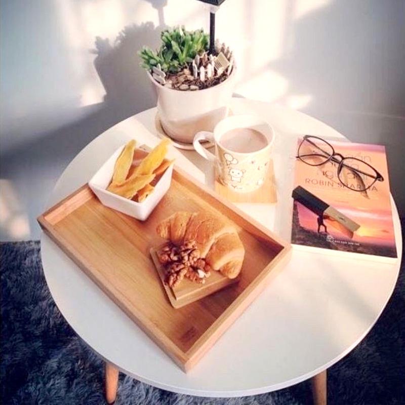 Bàn trà sofa HOLI ( BT01) tròn bệt, bàn tròn cafe, decor 60x60 chân gỗ sồi tự nhiên ( Màu Trắng )