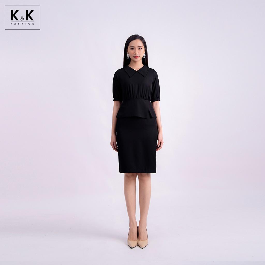 Đầm Đen Công Sở Phối Peplum K&amp;K Fashion KK119-11 Chất Liệu Cotton Lạnh