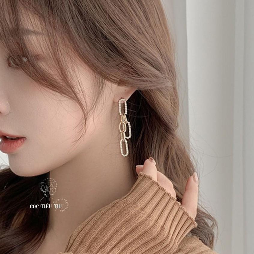Bông Tai Rơi Xích Tròn Đính Đá Bạc s925 - Trang Sức Phong Cách Hàn Quốc - HT006