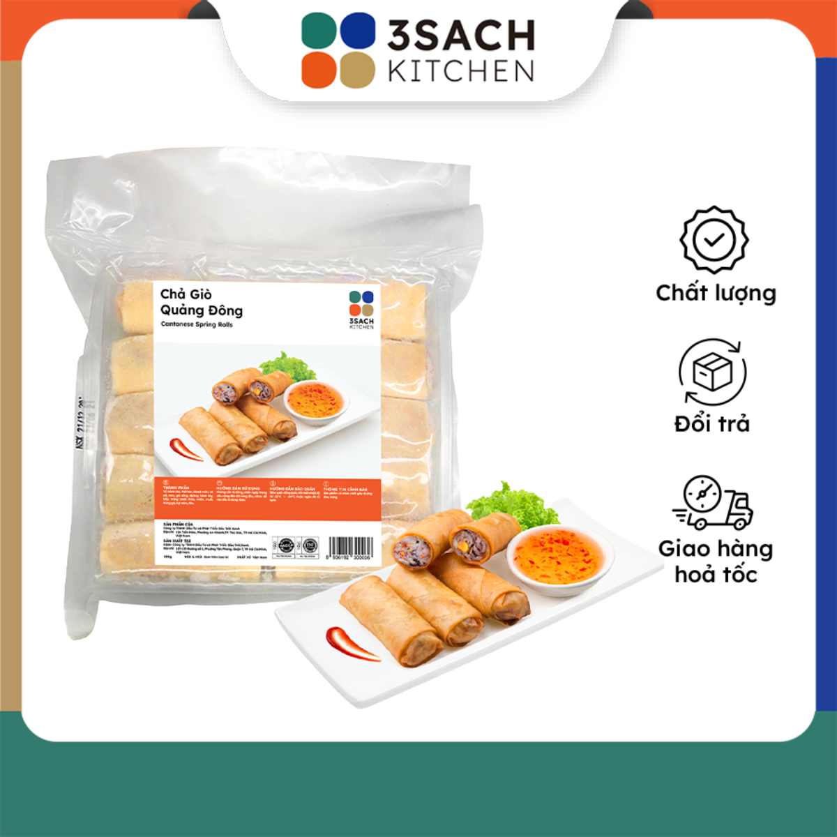 Chả Giò Quảng Đông 3Sach Kitchen - Túi 10 Cuốn