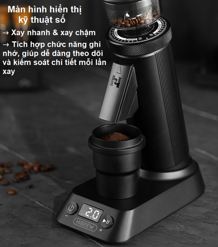 Máy xay hạt cà phê chuyên nghiệp Single Dose, tích hợp 36 chế độ xay. Thương hiệu Mỹ cao cấp HiBREW - G5 Plus. HÀNG CHÍNH HÃNG