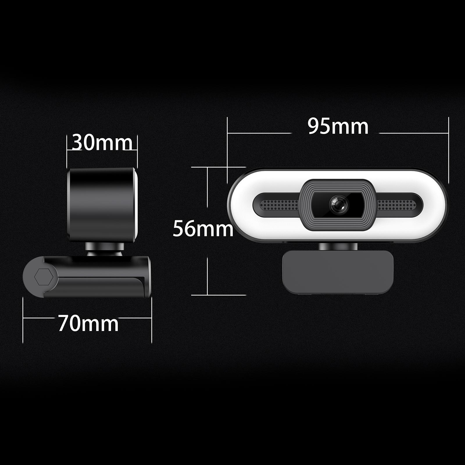 HD Webcam with Fill Light Microphone USB 2.0 Conference Streaming Camera for Desktop Laptop