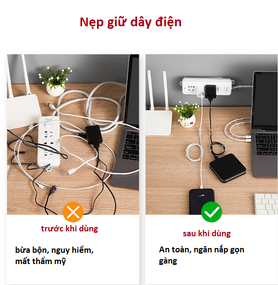 Nẹp dây điện dán tường treo giữ cố định dây sạc, cáp sạc thông minh, bộ kẹp đi dây điện 20 cái có kèm keo dán G170-NepDD