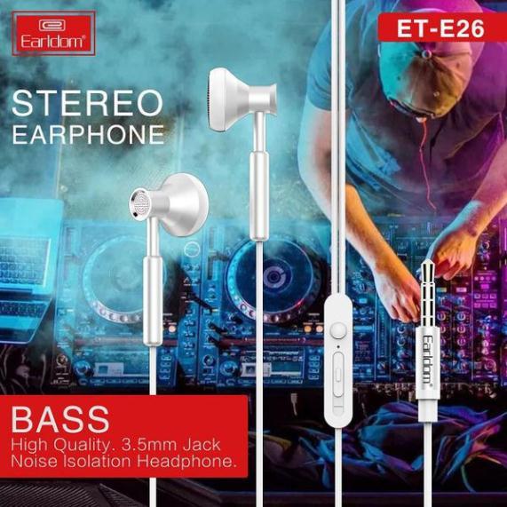 Tai nghe chân tròn 3,5mm Classic Bass mạnh tương thích dành cho Iphone, Samsung, Oppo, Huawei Earldom ET-E26 - Hàng chính hãng