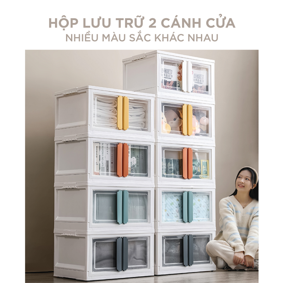 Tủ nhựa đựng đồ bảo quản quần áo - đồ chơi trẻ em - sách vở có cánh cửa - 40L và 56L - dễ dàng xếp chồng lên nhau