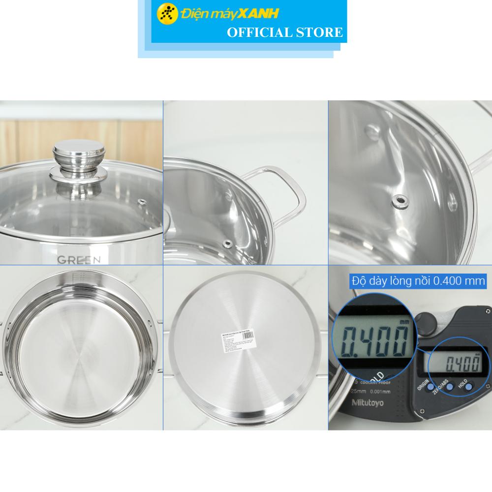 Bộ 3 nồi inox 5 đáy nắp kính Green Cook GCS232-T1 - Hàng Chính Hãng