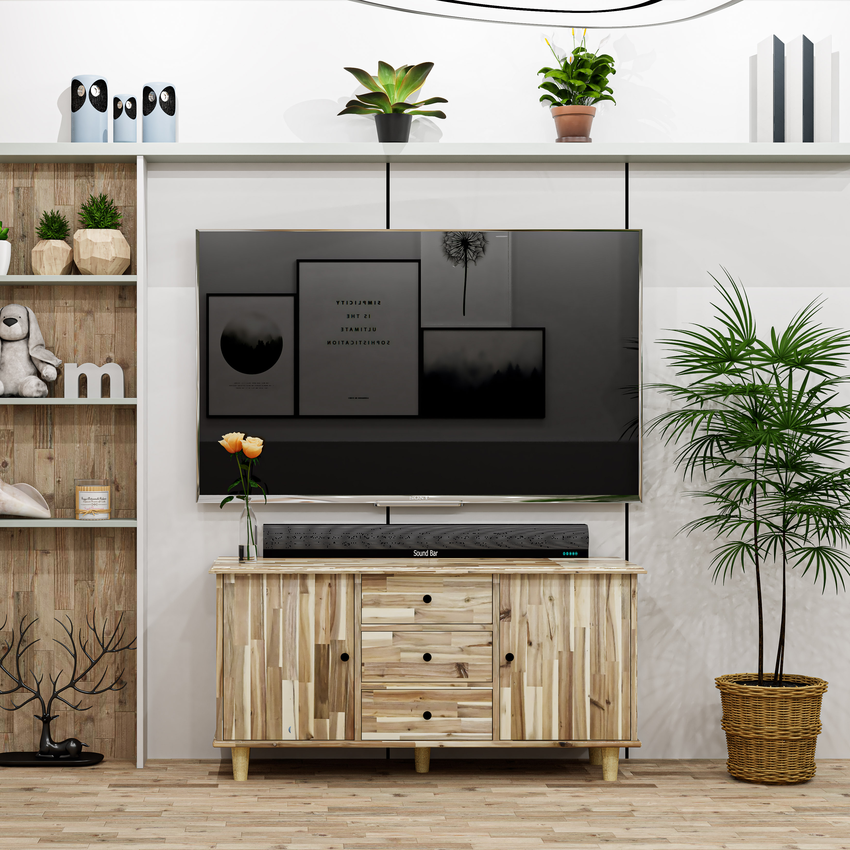 HAPPY FURNITURE , Gỗ tự nhiên , Kệ TV 2 cửa mở 3 ngăn kéo - FARAH , KTV_056 , 120cm x 40cm x 60cm