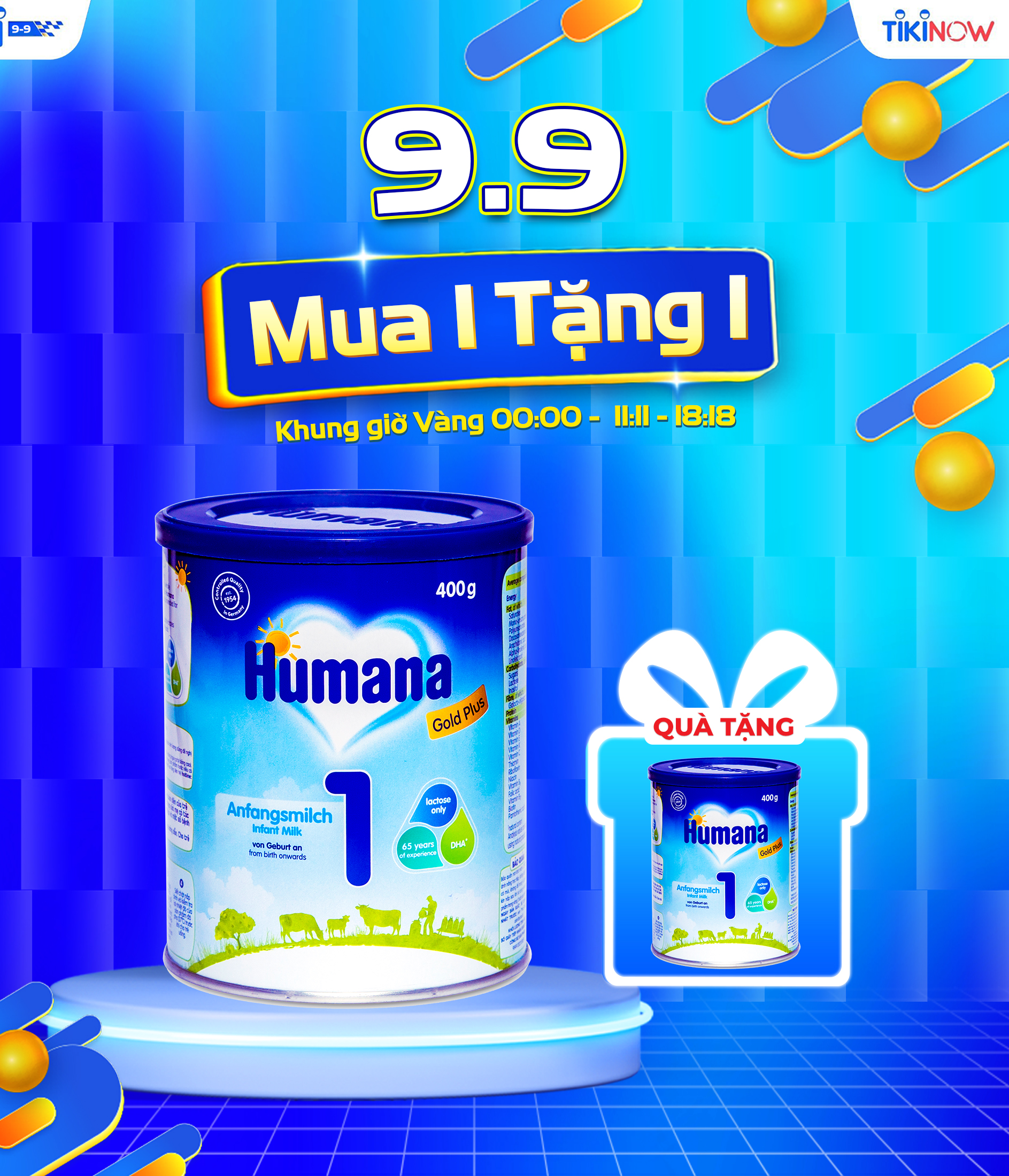 (Mua 4 Tặng 16) (Combo 4 Hộp) Sữa Bột Công Thức Cho Trẻ Từ 0 Đến 6 Tháng Tuổi Humana Gold Plus 1 (400g) - Nhập Khẩu Từ Đức - (400g x 2) - Hàng Chính Hãng - Date 17/02/2024