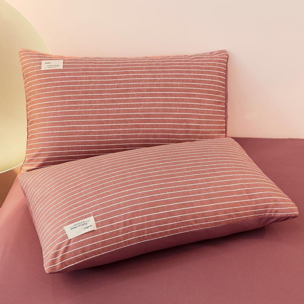 Bộ chăn ga gối Cotton TC Nhà Nhím Chăn ga gối kẻ sọc caro 4 món